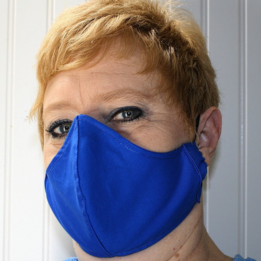 HAND CRAFTED Face Mask Royal Blue Adult Cloth Fabric Solid - Shield Style